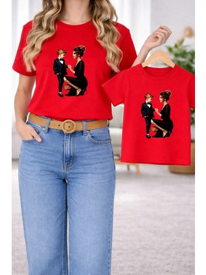 Vodexa Anne Oğul Kombin Oversize Tişört Twin T-Shirt %100 Pamuk Rahat Kalıp