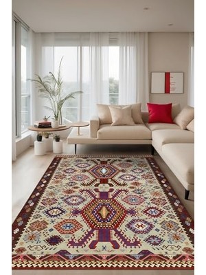 Kazan Hobi Emara Vintage Şönil Kaymayı Önleyici Doğal Pamuk Tabanlı Yıkanabilir Antibakteriyel Çevre Dostu Salon Halısı 140X200