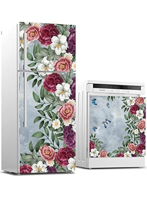 Kazan Hobi Buzdolabı ve Bulaşık Makinesi Beyaz Eşya Sticker Kaplama Zarif Çiçekler