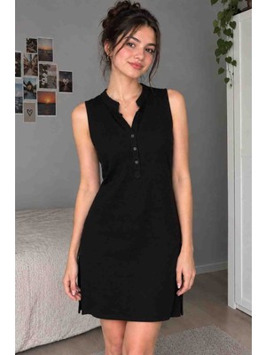 Butik Ayvitrin Kadın Yıkamalı 100%100  Pamuklu Kumaş Düğmeli Cepli Rahat Kalıp Elbis