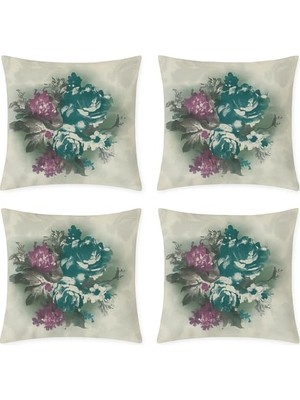 Kazan Hobi Dijital Baskı Bitki ve Yaprak Desenli Dekoratif Yastık Kılıfı 45X45 cm – Fermuarlı, Yıkanabilir, Modern Doğal Tasarım, 4'lü Set – Iç Yastık Dahil Değildir