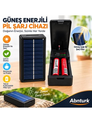 Abnturk Güneş Enerjili Çok Fonksiyonlu Pil Şarj Cihazı-Type C ve USB Girişli Taşınabilir Güç Kaynağı Powerbank