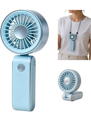 Kazan Hobi Mini El Fanı | 3 Hız Modu; 90° Ayarlanabilir, Boyun Askılı, 15 cm Kompakt Taşınabilir Fan, USB Şarjlı, Seyahat, Ofis ve Günlük, Serinletici Etki, YM88265 (Mavi)