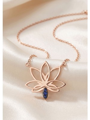 İryum Safir Lotus Çiçeği Kolye