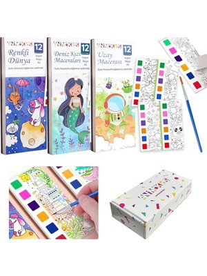 Kazan Hobi Renk Paletli Sulu Boya Etkinlik Seti, Kendin Yap (Dıy) Kitap Ayracı, Çocuklar ve Yetişkinler Için 3 Adet Yeni Nesil Sulu Boya Defteri ve 3 Adet Sulu Boya Fırçası Dahil (Deniz Kızı-Renkli Dünya-Uzay)