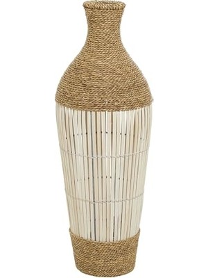 Kazan Hobi Seagrass El Yapımı Dekoratif Vazo Sarılı Uzun Orta Parça Vazo Krem Çıtalı Bambu Merkezi; Ev Dekorasyonu Için Vazo 28 x 28 cm x 81 Cm, Kahverengi
