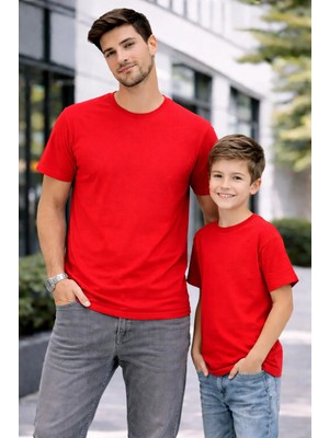 Vodexa Baba Ünisex Çocuk Kombin Oversize Tişört Twin T-Shirt Baba Sade Baskılı Tekli