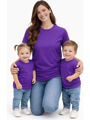 Vodexa Anne Ünisex Çocuk Kombin Oversize Tişört Twin T-Shirt Sade Baskılı Tekli