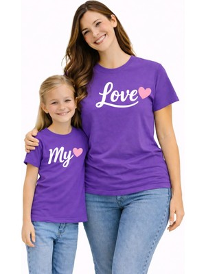 Vodexa Anne Ünisex Çocuk Kombin Oversize Tişört Twin T-Shirt My Love Baskılı Tekli