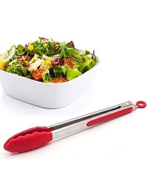 Kazan Hobi Çelik Silikon Maşa, 33 Cm, Kırmızı, Mutfak Biftek Barbekü Salata Ekmek Maşası, MT145