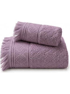 Kazan Hobi 2'li Banyo Havlu Seti, %100 Pamuk Jakarlı, 90X150 cm Banyo ve 50X90 cm El-Yüz Havlusu, Mürdüm