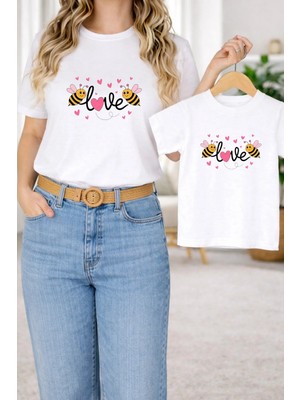 Vodexa Tişört Anne Kız Çocuk Kombin Oversize – Anne & Çocuk Twin Baskılı T-Shirt