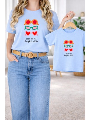 Vodexa Anne Kız Çocuk Kombin Oversize Tişört – Anne & Çocuk Twin T-Shirt Gözlükler Baskılı