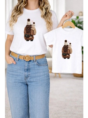 Vodexa Tişört Anne Unısex Çocuk Kombin Oversize – Anne & Çocuk Twin Baskılı T-Shirt