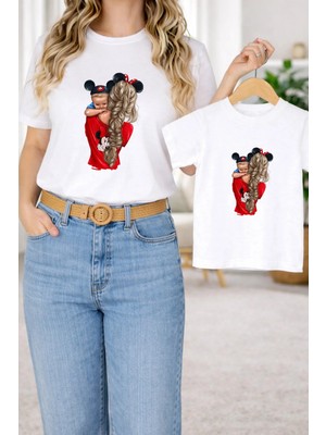 Vodexa Anne Ünisex Çocuk Kombin Oversize Tişört–anne Çocuk Twin T-Shirt Kucakta Çocuk Baskılı