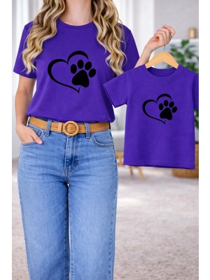 Vodexa Anne ve Çocuk Ünisex Kombin Oversize Tişört Anne Çocuk Twin T-Shirt Patiler Baskılı