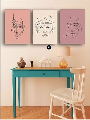 Kazan Hobi PSTER94 Soyut Kadın Yüzleri-1 Üçlü Kanvas Tablo Seti, Premium 3'lü Canvas, 3 Parçalı Duvar Tablosu 30 x 40
