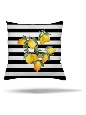 Kazan Hobi Fermuarlı Limon Desenli Sarı-Siyah Yastık Kılıfı 45 x 45