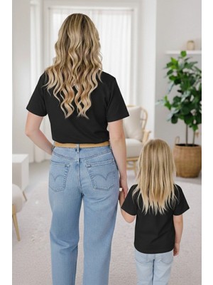 Vodexa Anne Kız Çocuk Kombin Oversize Tişört – Anne & Çocuk Twin T-Shirt Color Mama Baskılı