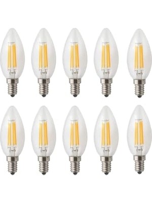 Kazan Hobi Rustik LED Ampul 4W E14 Ince Duy Gün Işığı 3000K 10 Adet ERD25 Düz Mum Ampul