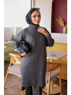 İmaj Butik Füme Soğuk Iplik Kol Düğmeli Triko Tunik