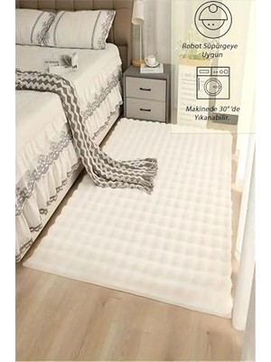 Kazan Hobi Krem Bubble Peluş Halı Yolluk 150 x 150, Yumuşak Kaymaz Özel Tabanlı