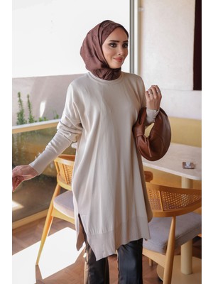 İmaj Butik Taş Kol Düğmeli Soğuk Iplik Triko Tunik