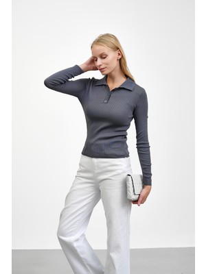 İmaj Butik Füme Fitilli Polo Yaka Triko Body Kazak