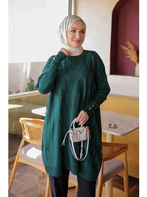 İmaj Butik Zümrüt Yeşili Soğuk Iplik Triko Tunik