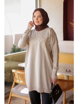 İmaj Butik Taş Çiçek Naıkşlı Soğuk Iplik Triko Tunik