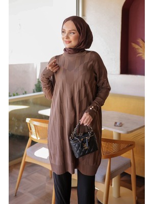 İmaj Butik Koyu Vizon Soğuk Iplik Triko Tunik
