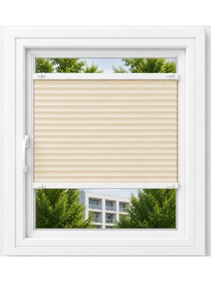 Sineklikstore Krem Plise Perde Katlanır Cam Balkon, Mutfak, Salon ve Ofis Perdesi