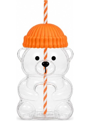 TeknoKapsül Orret Home 580 ml Ayıcık Desenli Cam Bardak Pipetli Silikon Kapaklı Soğuk Kahve Bardağı Şeffaf Cam Kupa Sevimli Ayıcık Bardak Bubble Tea Smoothie Milkshake Meyve Suyu Içecek Bardağı Çocuk ve Yetişkin