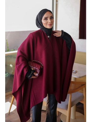 İmaj Butik Bordo Salaş Merserize Triko Panço