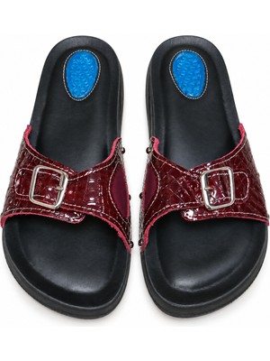 Siyo Comfort Kadın Bordo Hakiki Deri Halluks Valgus Uyumlu Mavi Jelli Anatomik Terlik TH004