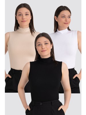 Arma Yıldız Kadın Balıkçı Yaka Kolsuz Body 3'lü Paket