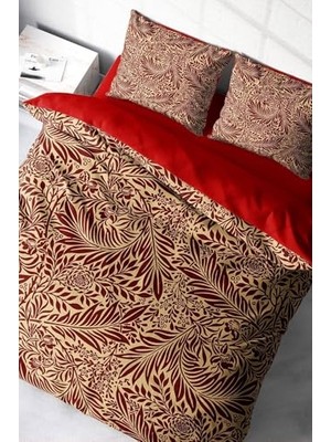 Kazan Hobi Red Leaf 3D Pamuk Saten Çift Kişilik Nevresim Takımı, MONOHOME2964