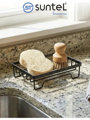 Suntel Siyah Metal Çok Amaçlı Sabunluk ve Süngerlik Tezgah Üstü Banyo Mutfak Düzenleyici Organizer