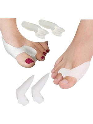 Kazan Hobi Halluks Valgus Için, Ayak Başparmak Duruş Düzeltici, Rahatlatıcı, Ayırıcı, Sürtünme Engelleyici, Yastıklama Silikon Bunyonlar(1 Çift Yan Parmak Geçmeli + 1 Çift Yan Parmak Makaralı /2 Ürün Bir Arada)