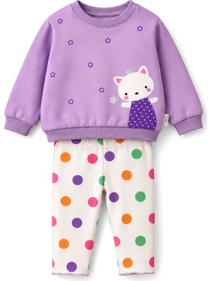 Allnoor Kids Kız Bebek ve Çocuk Baskılı Sweatshirt ve Tayt Ikili Takım