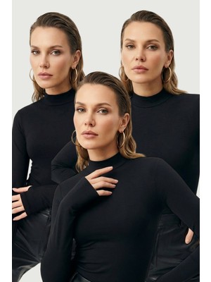 Arma Yıldız Kadın Uzun Kollu Parmak Detaylı Body 3'lü Paket