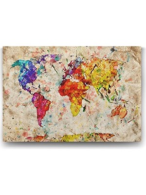Kazan Hobi Sanatsal Dünya Haritası Tablosu - 60X40 cm