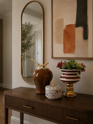 Feray Home Dekoratif - Salon Seti Kahverengi Zebra Ceramic Desen Gold