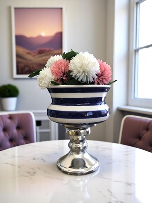 Feray Home Dekoratif Obje - Ayaklı Saksı Lacivert Zebra Gümüş
