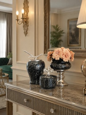 Feray Home Dekoratif - Salon Seti Siyah Mermer Gümüş