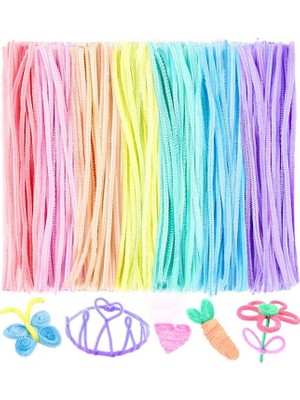 Kazan Hobi Şönil Pastel Renkler 30 cm 100'LÜ 1 Set Pastel Renkli Tüylü Tel Peluş Tel 30 cm Elişi Okul Projeleri Süsleme