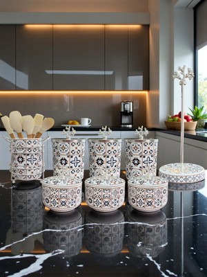 Feray Home Çeyiz Seti - 103 Ceramic Desen Mutfak Seti Gümüş