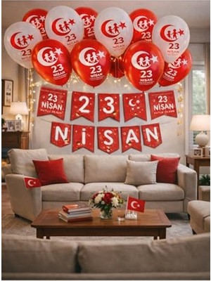 Kazan Hobi 23 Nisan Flaması ve Atatürk Baskılı Balon Pano Süsü, 3 Metre LED