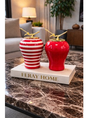 Feray Home Dekoratif Obje - 2'li Şah Küp Kırmızı Klasik Zebra Gold
