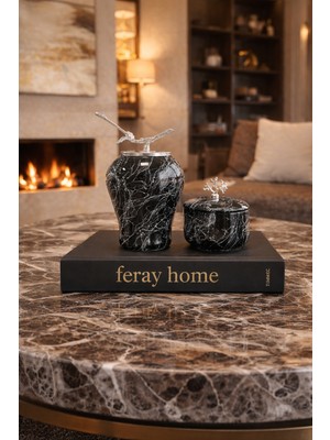 Feray Home Dekoratif - Siyah Mermer Şah Küp Siyah Mermer Obje Gümüş